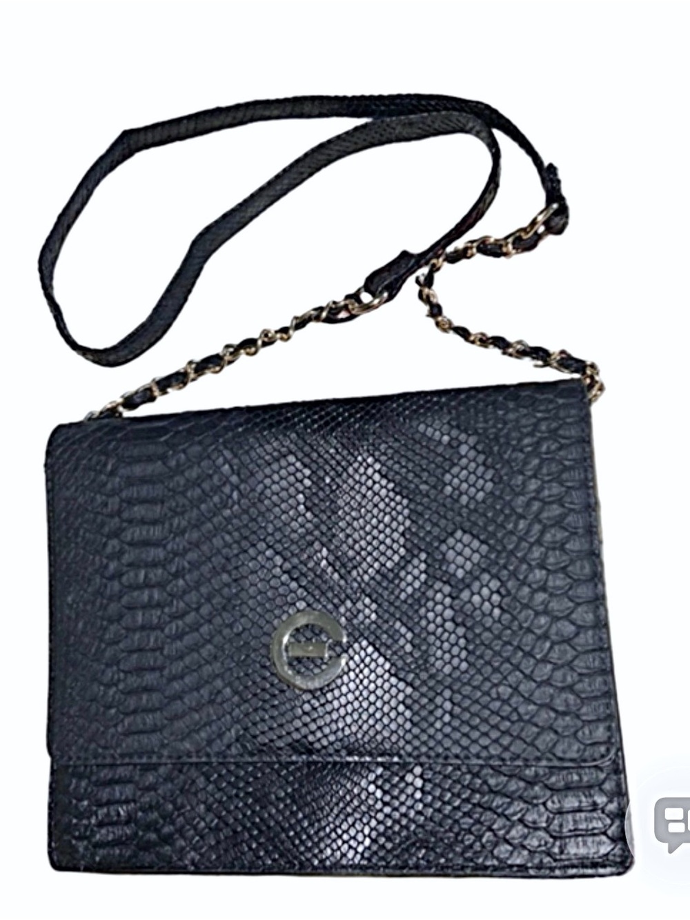 🆕 Elizabeth Grant Black Snake-Embossed Crossbody with Gold Chain Strap